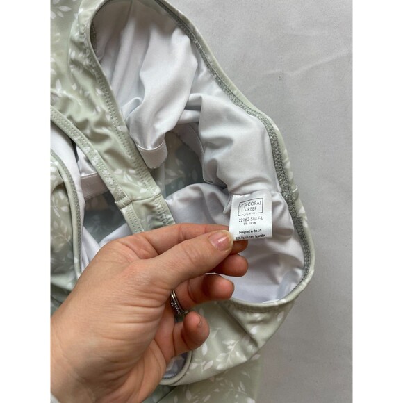 Coral Reef Floral Print 2 Piece Swimsuit Set Womens 12/14 Sage Green Tankini Set - Picture 3 of 4